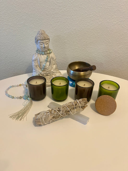 4 Pack Meditation & Bath Candles - Smoke and Green Mini Tumblers - 4 oz each